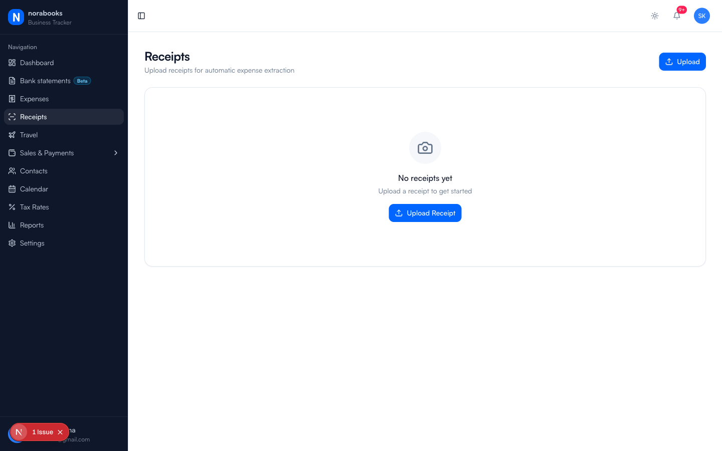 NORA receipt scanner with upload and OCR extraction